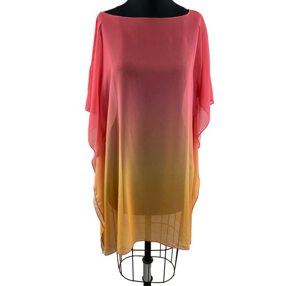 Seductive Wear Orange Yellow Tunic Blouse Top Boat Neck Cover Up Size M Medium - Picture 2 of 9